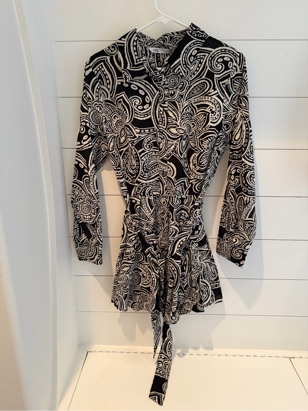 Zara Black & White Paisley Wrap Blouse